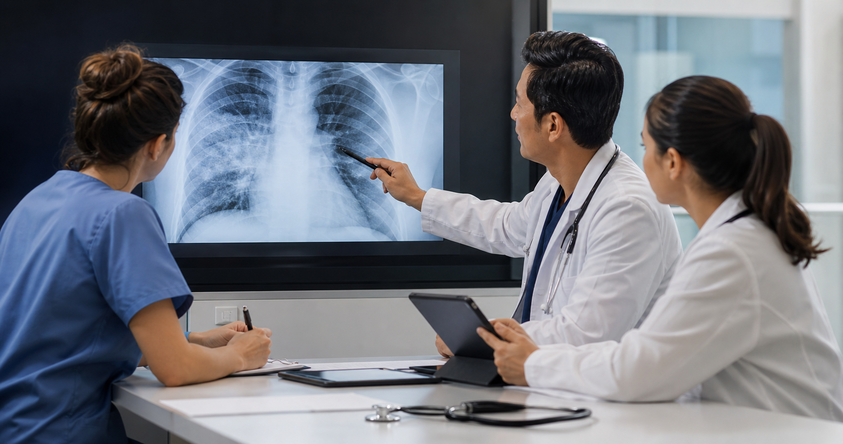 Clinical team reviewing a chest X-ray